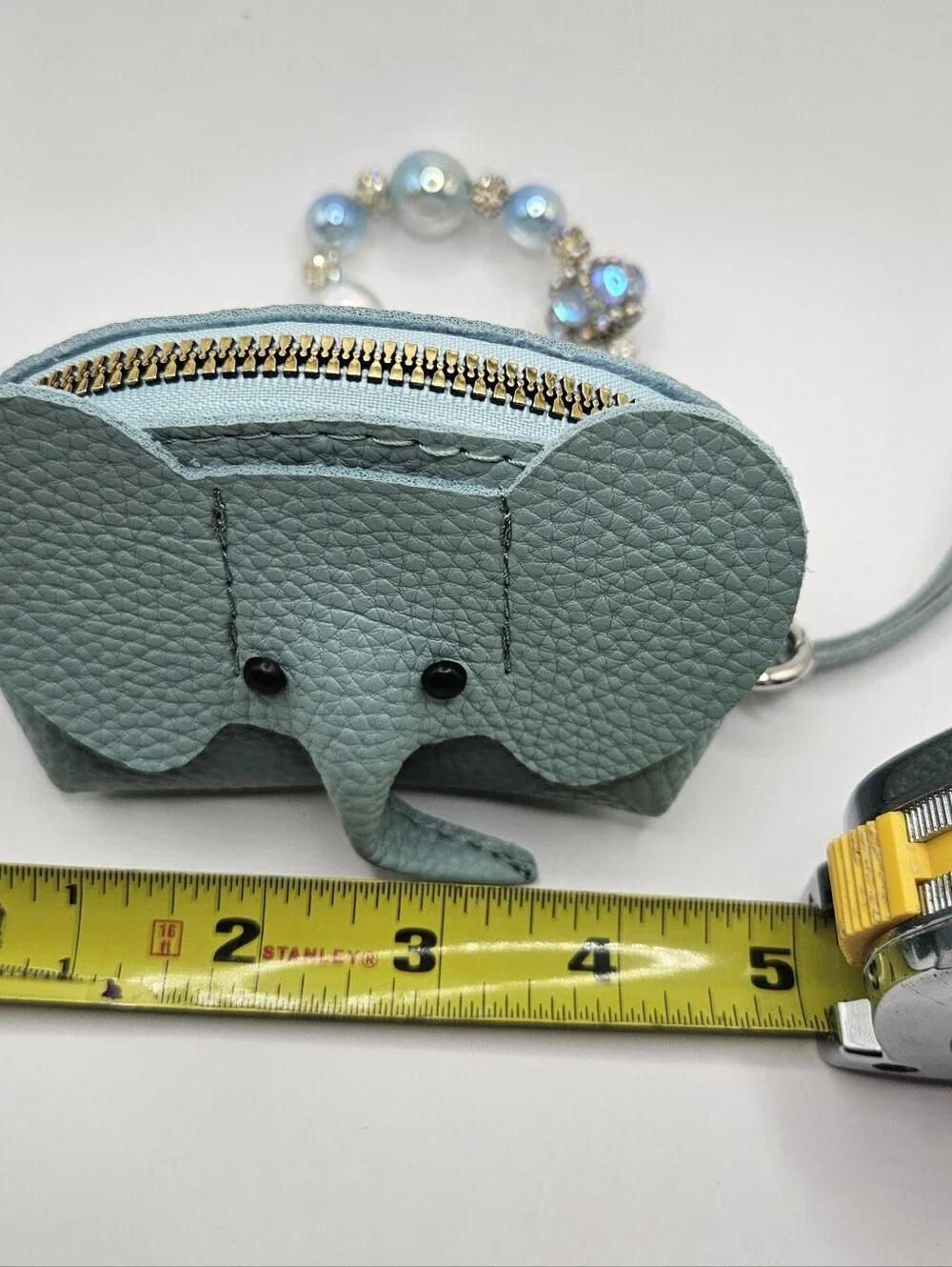 Light Blue Elephant Coin Purse Keychain with Beaded Charm